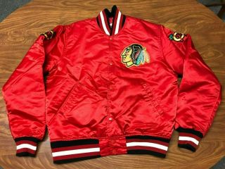 Mens Vintage Starter Chicago Blackhawks Button Up Satin Hockey Jacket Medium