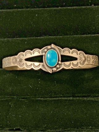 Vintage,  Old - Pawn Sterling Silver & Turquoise,  Cuff - Bracelet,  Navajo,  2”