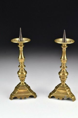 Brass Pricket Candlesticks Probably Dutch 17th Century
