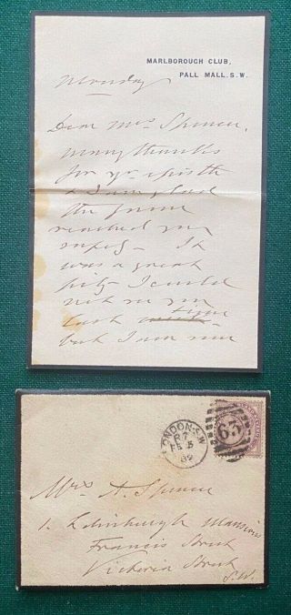 Antique Posted Letter Signed Prince Wales King Edward Vii Marlborough Club 1889