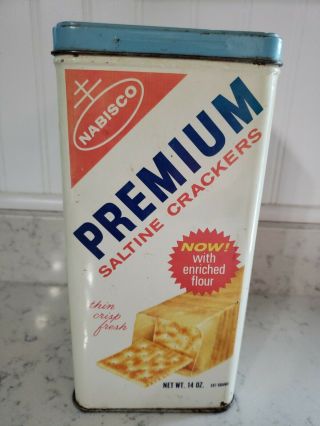Vintage Nabisco Premium Saltine Cracker Tin 9 Inches X 5 Food Advertising