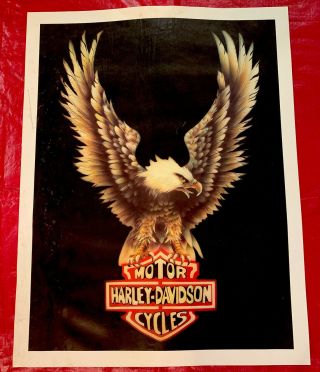 Vintage Rare Harley Davidson Eagle Poster - Unique Font