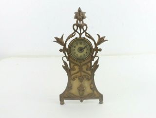 Antique Metal Slag Glass Art Nouveau Deco Victorian Mantel Clock Made In Usa - N3