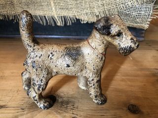 Antique Hubley Cast Iron Fox Terrier Doorstop Dog 6 1/2” Long
