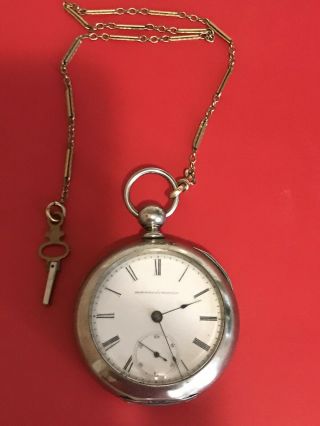 Antique 1883 Elgin Key Wind Pocket Watch Gr 7 Silverine 7 - Jewel