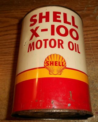 Vintage Shell X - 100 Motor Oil One Quart Can/full/tough