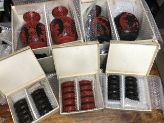 Cinnabar Set (2 Vases And 3 Boxes)