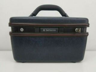 Vintage Samsonite Silhouette 4 Train Case Hard Luggage Dark Navy Blue Mirror Key