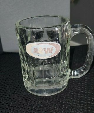 2 Vintage Mini A&w Root Beer Mug Small 4 " Tall Glass & 3 " Tall Glass.
