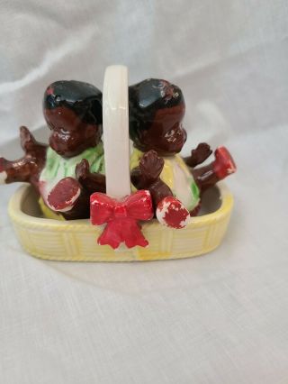 Vintage Black Americana Salt And Pepper Shakers Toddlers In A Basket