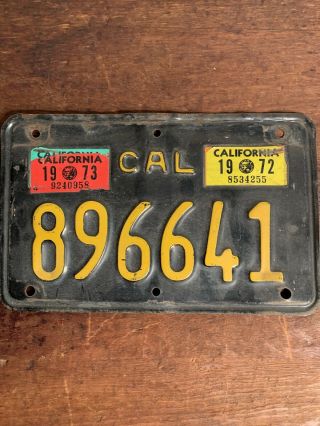 Vintage California Motorcycle License Plate Black & Yellow