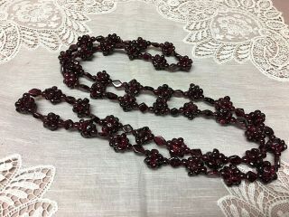 Lovely Vintage Bohemian Garnet Cluster Bead Necklace - 34” Total Length