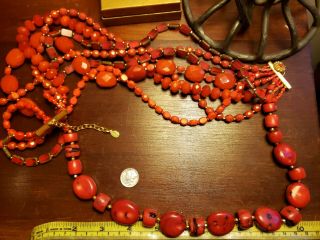 Unusual 100,  Gr Large Vintage Red Coral Beads Necklace Natural Undyed W/glass