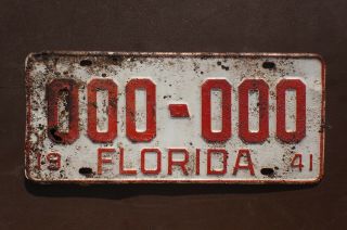 1941 Florida Sample License Plate 000 - 000