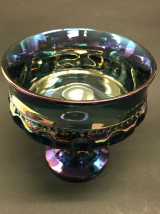 Vintage Blue/Amethyst Carnival Glass King’s crown Compote 5 1/4”H 2