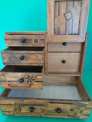 Victorian / Edwardian C1890 - 1900 Miniature Marquetry Chest Of Drawers Cabinet