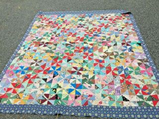 Great Old Quilt In Pinwheels Of Many Colors 64.  X.  74.  Inches