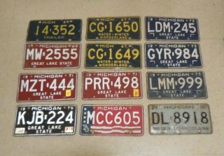 12 Vintage Michigan License Plates 1958 - 1965 - 1967 - 1969 - 1971 - 1973 - 1976 - 1979