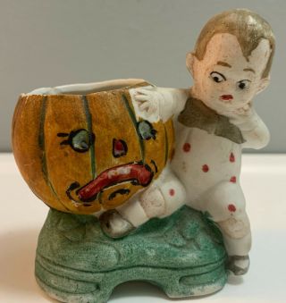 Antique Halloween German Bisque Candy Container Kid With Jol 99 Paint Intact