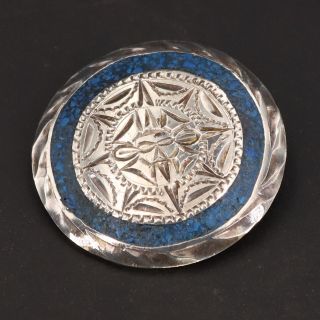 Vtg Sterling Silver - Mexico Lapis Mayan Sun God Pendant Brooch Pin - 17.  5g