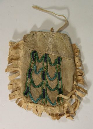 Ca1900 Native American Blackfeet Indian Bead Decorated Hide Pouch / Medicine Bag