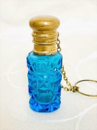Antique Turquoise Blue Glass Chatelaine Perfume Scent Bottle Circa 1880