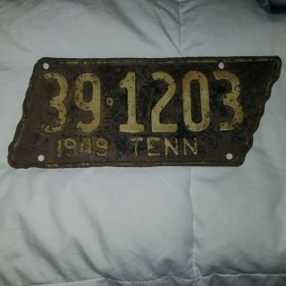 Vintage 1949 Tennessee Shape License Plate
