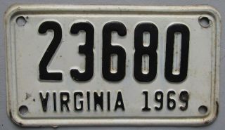 Virginia 1969 Motorcycle License Plate 23680