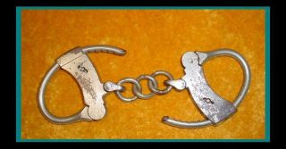 Authentic Antique Heavy Duty 1800s Mattatuck Marked Handcuffs Manacles /shackles