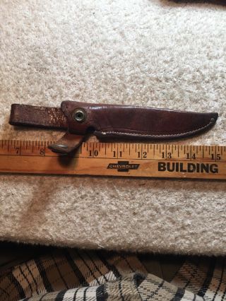 Vintage All Leather Hunting Knife Sheath For 4” To 4 1/2” Blade