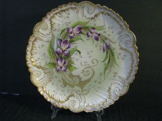 Antique Limoges France Plate Hand Painted Iris Flowers Gold Gilt
