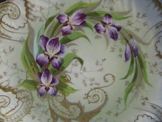 Antique Limoges France Plate Hand Painted Iris Flowers Gold Gilt 2