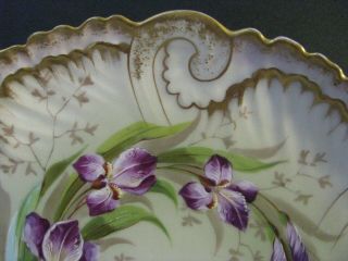 Antique Limoges France Plate Hand Painted Iris Flowers Gold Gilt 3