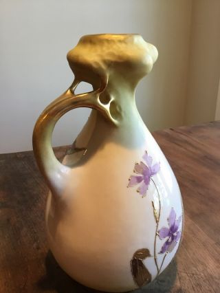 Antique c1900 Turn Teplitz Amphora Austria Bohemia Nouveau Purple Iris Pitcher C 3