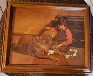 Vintage Signed 1980 Jim Daly Picture Boy & Dog With Bandage Framed