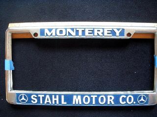 Pair Vintage Metal Dealer License Plate Frame Stahl Mercedes Benz Monterey Ca