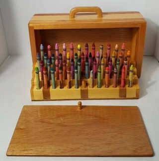 Vintage Wooden Crayon Caddy/case Euc