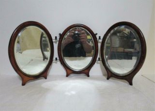 Antique Victorian Cherry Wood 3 - Way Mirror Wall Or Vanity Top,  Make Up,  Shaving