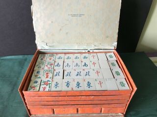 Vintage Mah Jongg Set By Milton Bradley Company,  Wooden Tiles