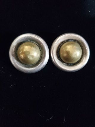 Vintage Taxco Sterling Silver/ Brass Earrings Mexico Tc=142