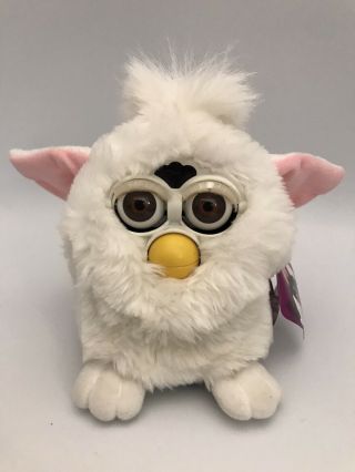 Vintage White & Pink Furby 1998 Model 70 - 800 With Tag & Paper