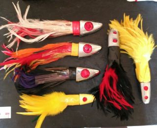 Vintage Feather Jigs 3 - 1lb,  2 - 14oz,  1 - 8oz Trolling Feathers Tuna Wahoo Kingfish