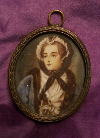 Antique Hand Painted Miniature Portrait Of Lady 1840s,  Grand Tour