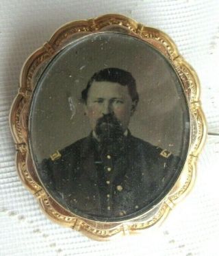 Antique Civil War Soldier Tintype In Victorian Gold Photo Mourning Locket