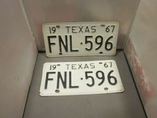 Vintage Set Of 2 Texas 1967 License Plate Fnl - 596