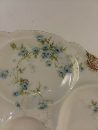 Antique Theodore Haviland Limoges Oyster Plate Blue Floral With Gold Trim 8 1/4 