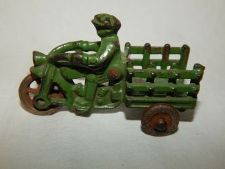 Antique Cast Iron Hubley Motorcycle Traffic Cart Toy 3 3/8 " Long 100 Orig.
