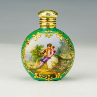 Antique Dresden Porcelain - Courting Couple Decorated Scent Perfume Bottle