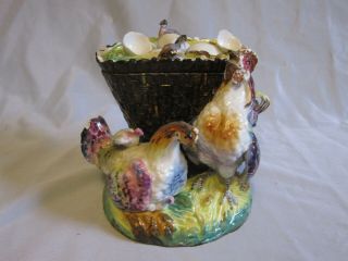 Antique Staffordshire Hen Rooster Chicks In Basket Lidded Dish
