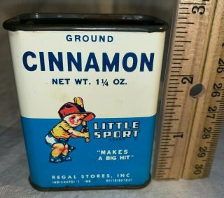Antique Little Sport Cinnamon Spice Tin Litho Can Baseball Player Indianapolis